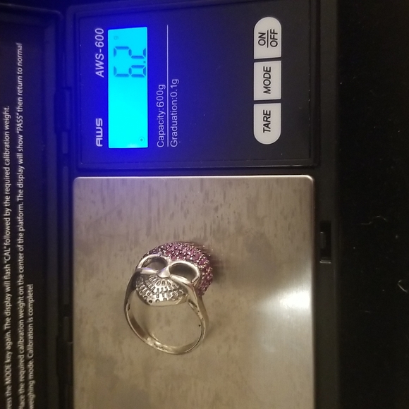 STERLING SILVER Rhinestone Skull Ring - Picture 7 of 7